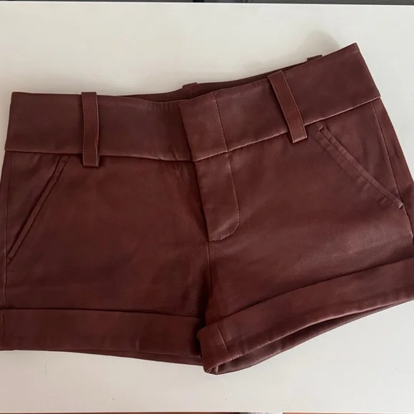 Alice + Olivia Brown Leather Shorts - Picture 1 of 4